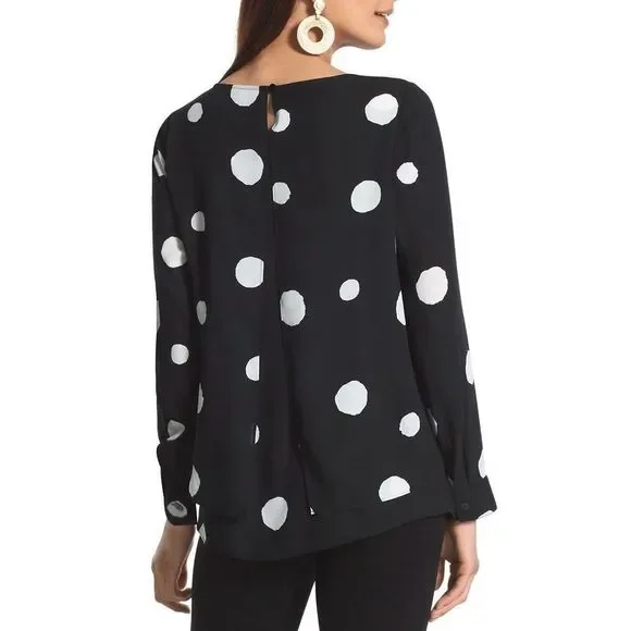Chico’s Soft Dots Layered Tunic Black White size 3 US XL 16 - Picture 2 of 11